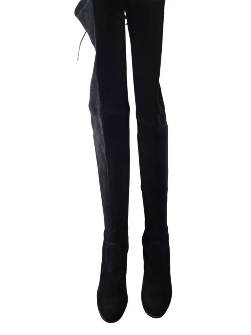 Stuart Weitzman Black Suede Over The Knee Tie Back Block Heel Boots 9 M